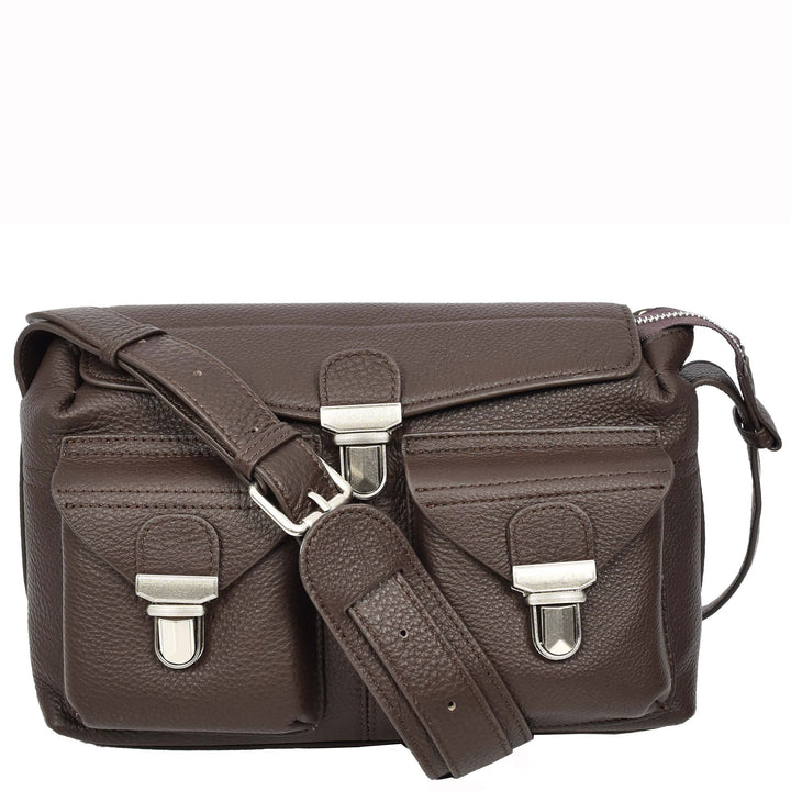 Women's Real Leather Satchel Shoulder Bag Adjustable Strap Renee Brown 4