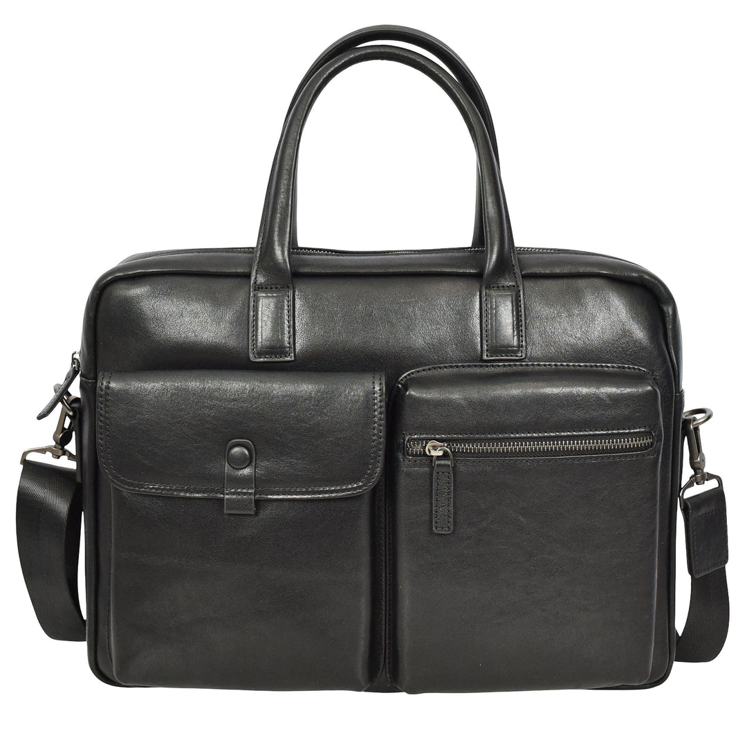 Mens Premium Leather Briefcase With Laptop Compartment Business Office Use Bag Felix Black