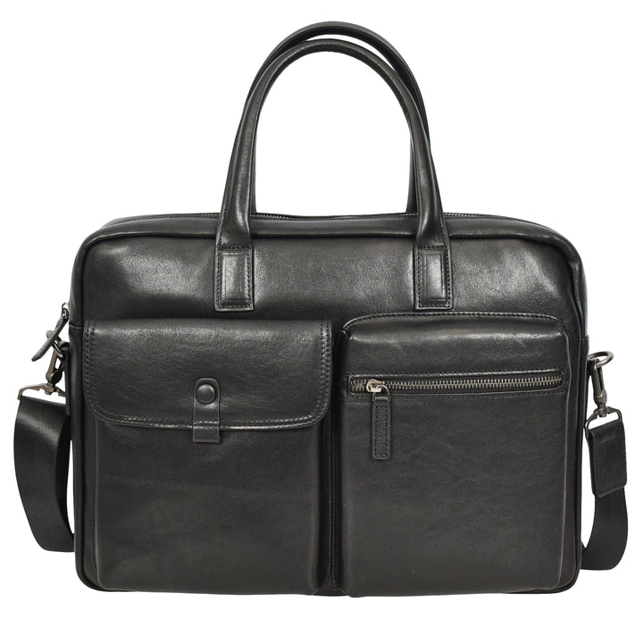 Mens Premium Leather Briefcase With Laptop Compartment Business Office Use Bag Felix Black