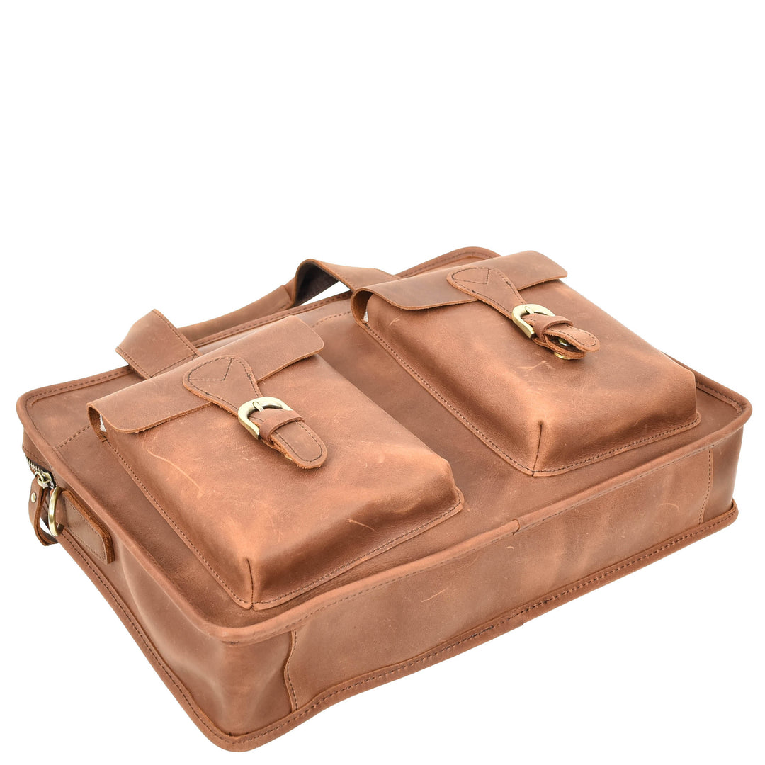 Men's Leather Briefcase Business Work Bag office Messenger Thorne Tan 4