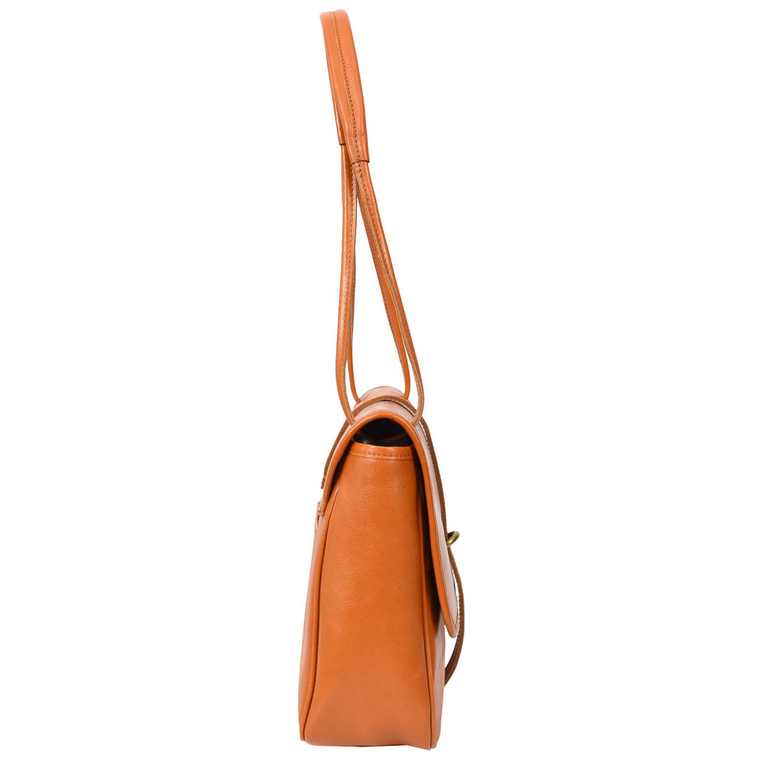 Womens Real Leather Shoulder Bag Classic Mid Size Handbag Simone Tan-4
