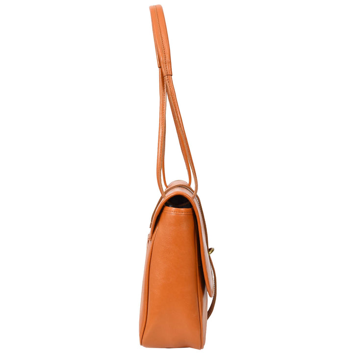 Womens Real Leather Shoulder Bag Classic Mid Size Handbag Simone Tan-4