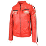 Ladies Leather Cafe Racer Biker Jacket Motorcycle Badges Rosa Red 4