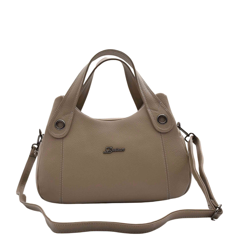 Womens Grained Leather Shoulder Bag Zip Small Size Handbag Daisy Taupe 4