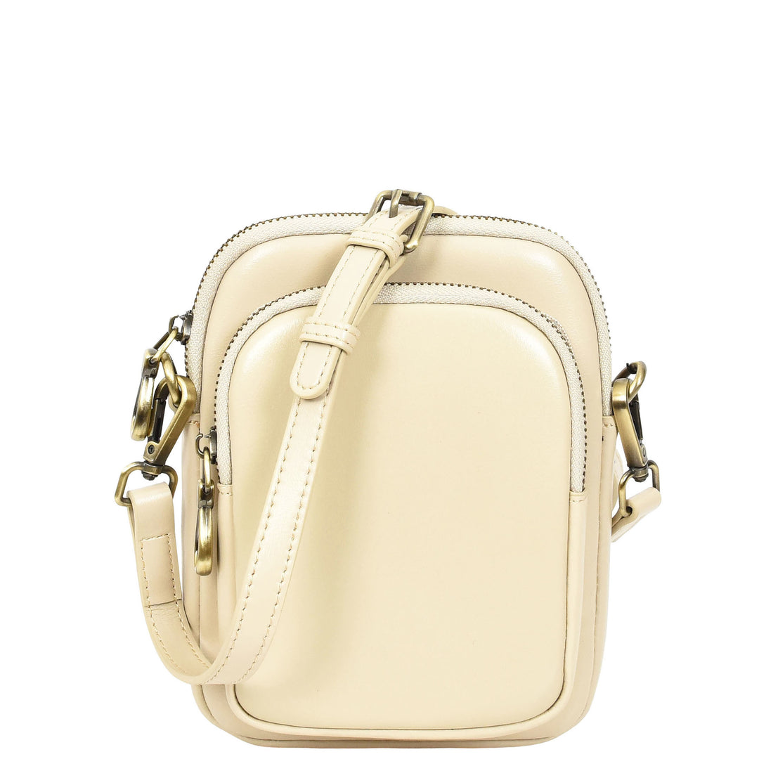 Womens Real Leather Sling Pouch Small Crossbody Bag Isobel Off White