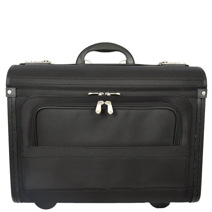 House Of Leather Wheeled Pilot Case Black Ballistic Nylon, Cabin Size Large Briefcase Business Travel Case CoPilot