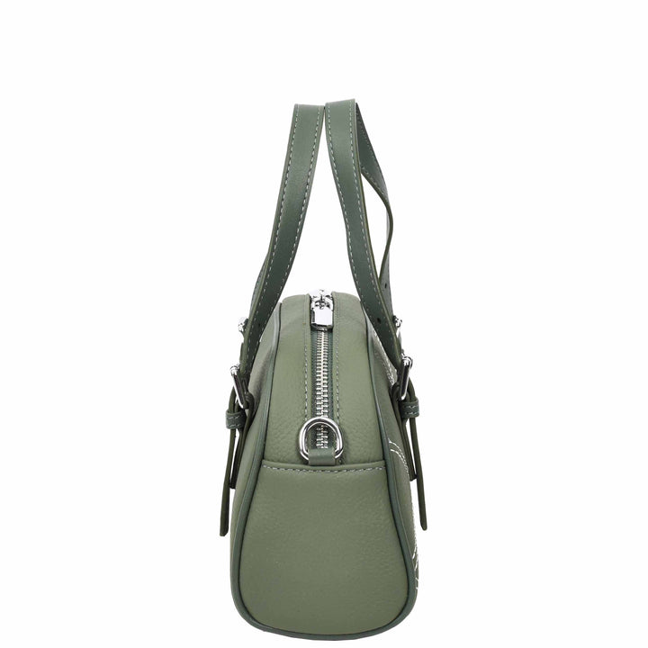 Women's Leather Satchel Handbag Quilted Stitch Design Anya Green 3