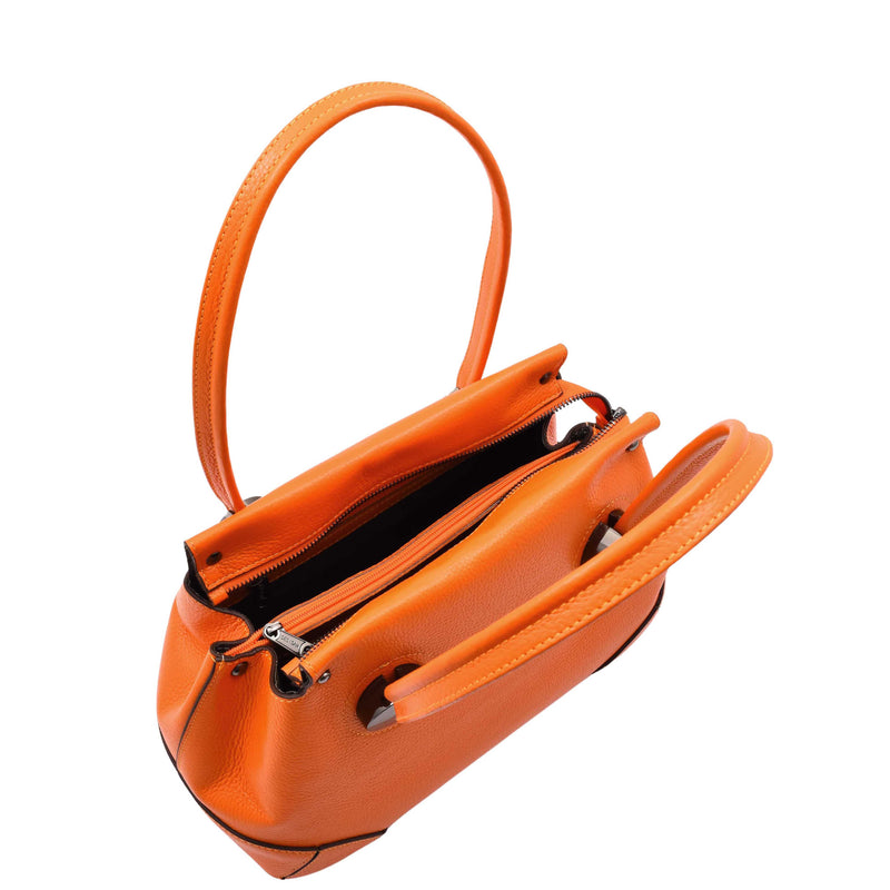 Leather Shoulder bag For Women Zip Medium Tote Handbag Susan Orange 4