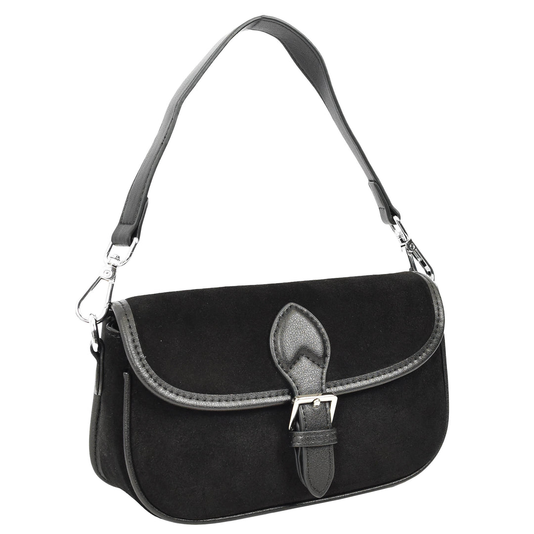 Women’s Real Suede Crossbody Bag Small Handbag Elodie Black 9