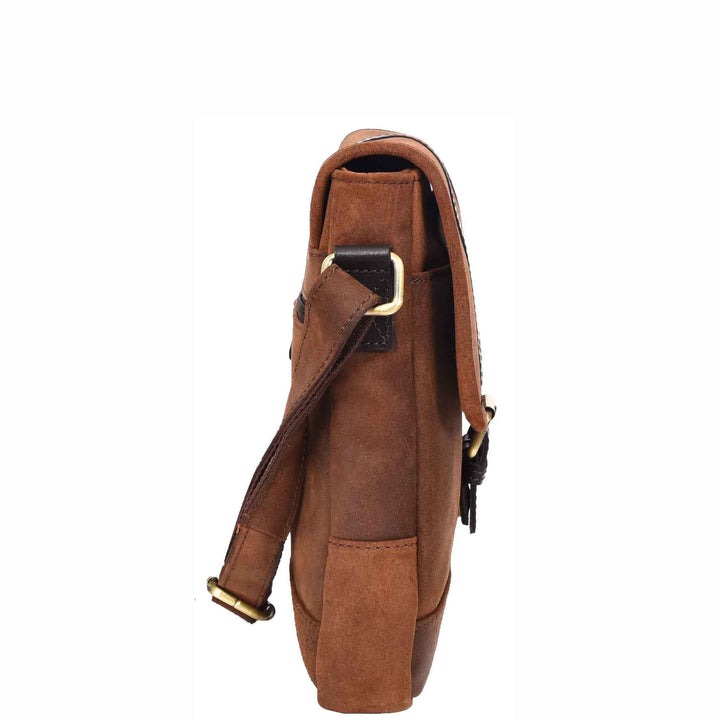 Leather Man Flight Bag Mens Cross Body Messenger Medium Odin Brown 4