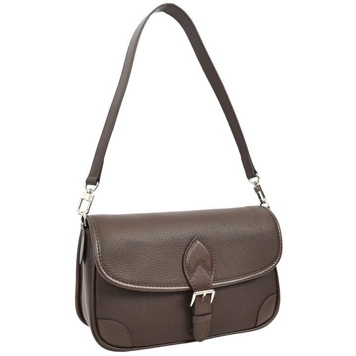 Women's Leather Classic Shoulder Bag Casual Style with Multiple Straps Capri Coffee