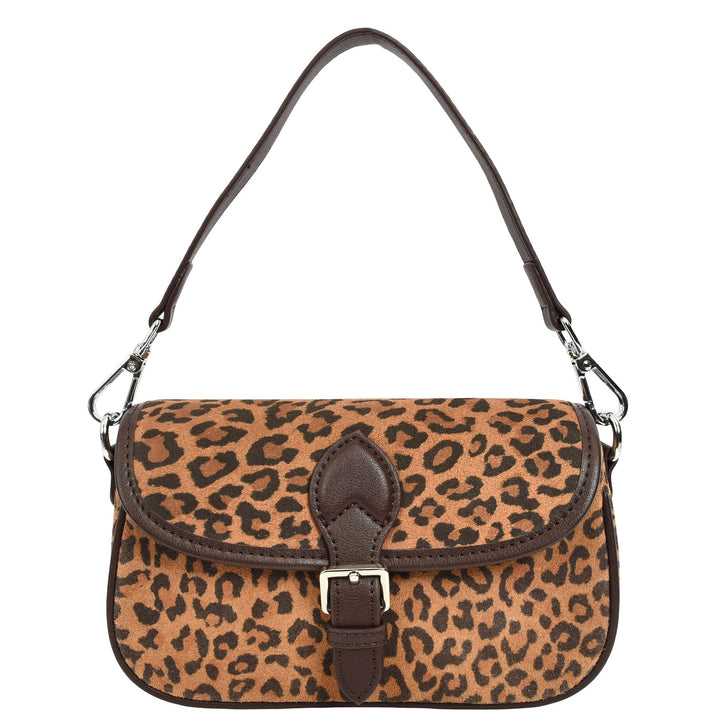 Women’s Real Suede Crossbody Bag Small Handbag Elodie Leopard Print 9