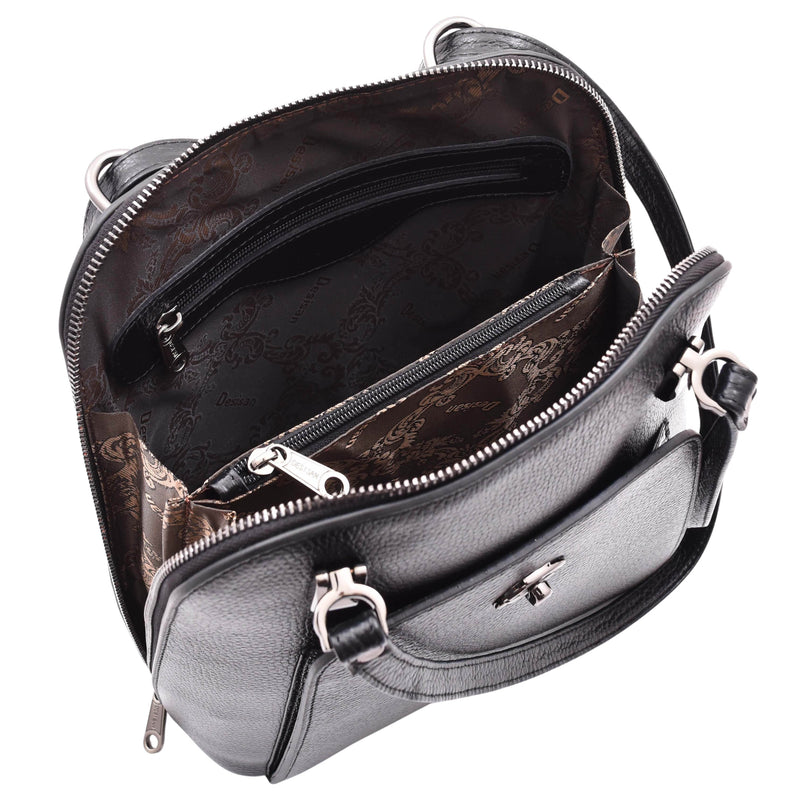 Womens Leather Backpack Mid Size Shoulder Bag Fern Black 4