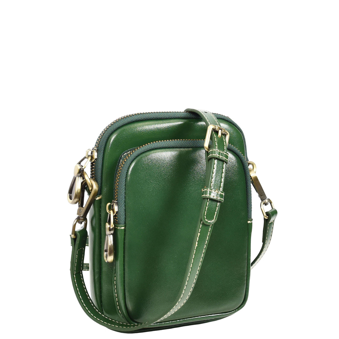 Womens Real Leather Sling Pouch Small Crossbody Bag Isobel Green