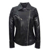 Womens Real Leather Biker Jacket Cross Zip Pockets Cherry Black 4