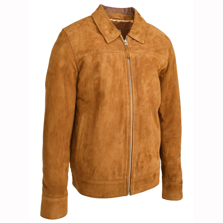 Mens Real Goat Suede Jacket Classic Zip Box Style Larry Cognac 4