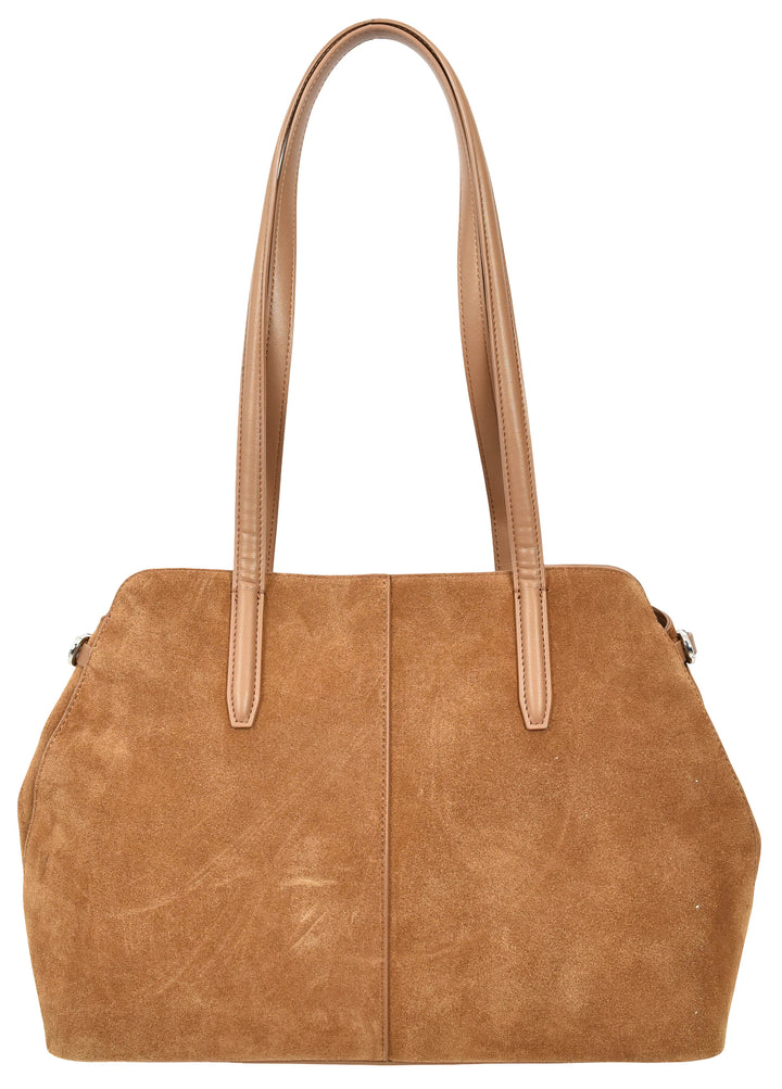 Womens Suede Tote Bag Elegant Shoulder Handbag Ilara Tan 3