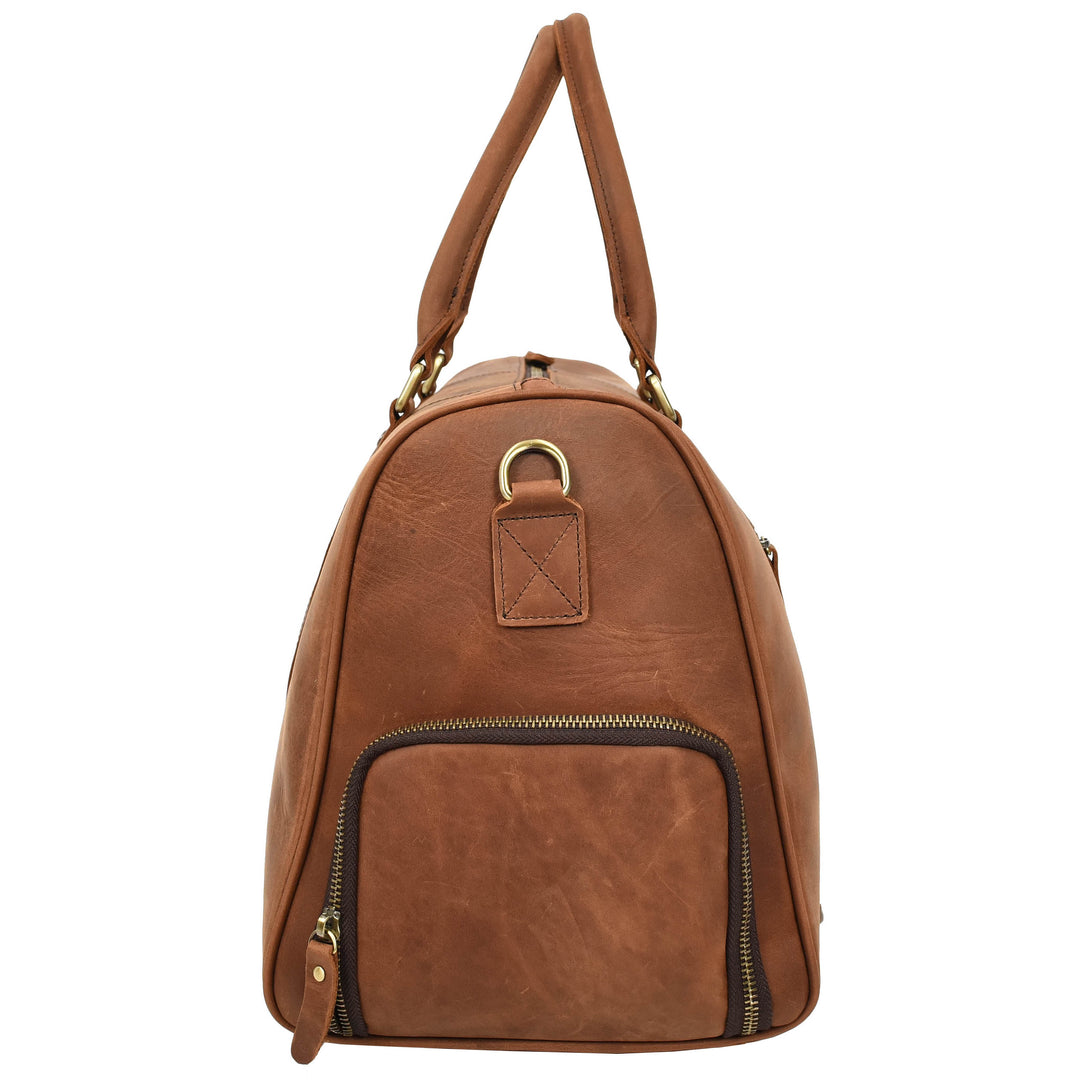 Men's Real Leather Holdall Weekend Duffel Bag Reeve Tan 4