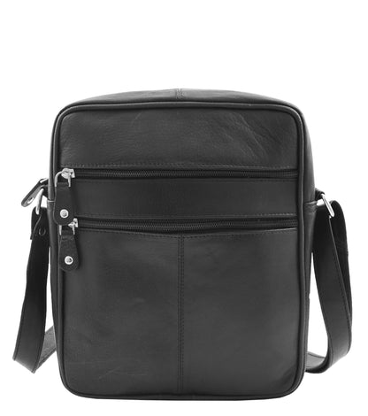 Mens Real Leather Cross Body Pouch Organiser Flight Bag Ashland Black-3