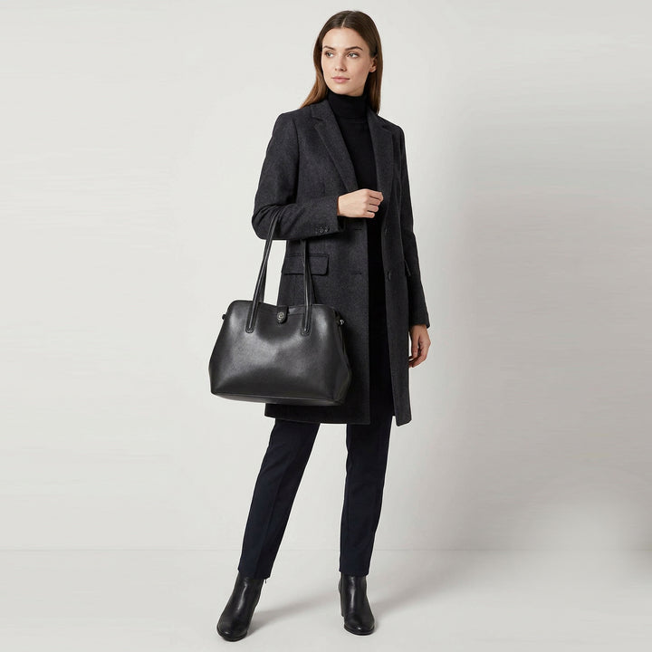 Womens Leather Tote Bag Elegant Shoulder Handbag Ilara Black 8