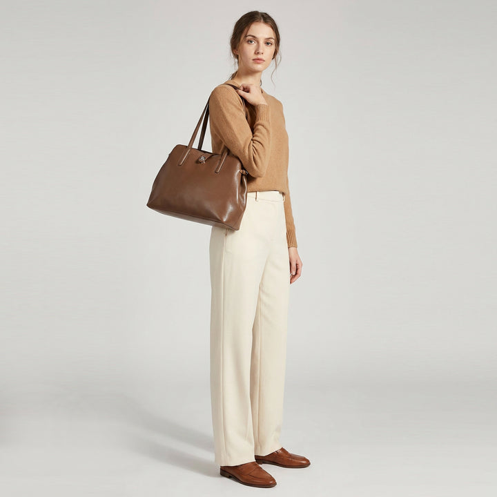 Womens Leather Tote Bag Elegant Shoulder Handbag Ilara Coffee 2