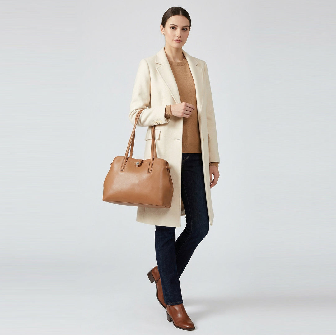 Womens Leather Tote Bag Elegant Shoulder Handbag Ilara Tan 2