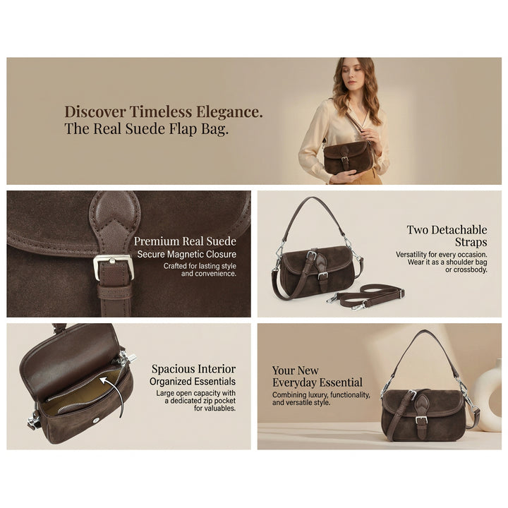 Women’s Real Suede Crossbody Bag Small Handbag Elodie Coffee