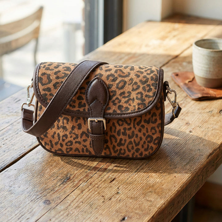 Women’s Real Suede Crossbody Bag Small Handbag Elodie Leopard Print
