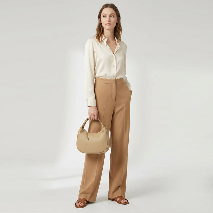 Women's Oval Shoulder Bag Leather Hobo Purse Dakota Tan 8