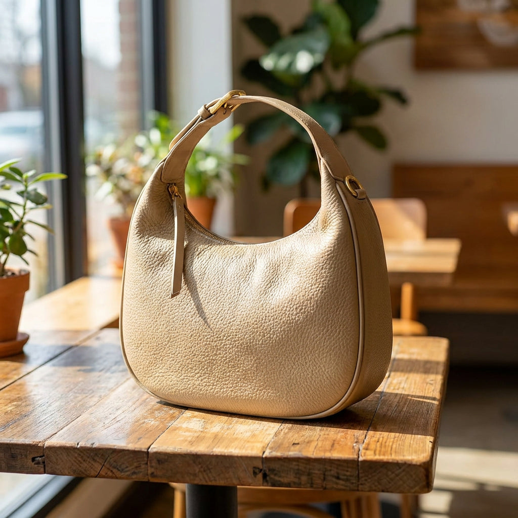 Women's Oval Shoulder Bag Leather Hobo Purse Dakota Tan 7