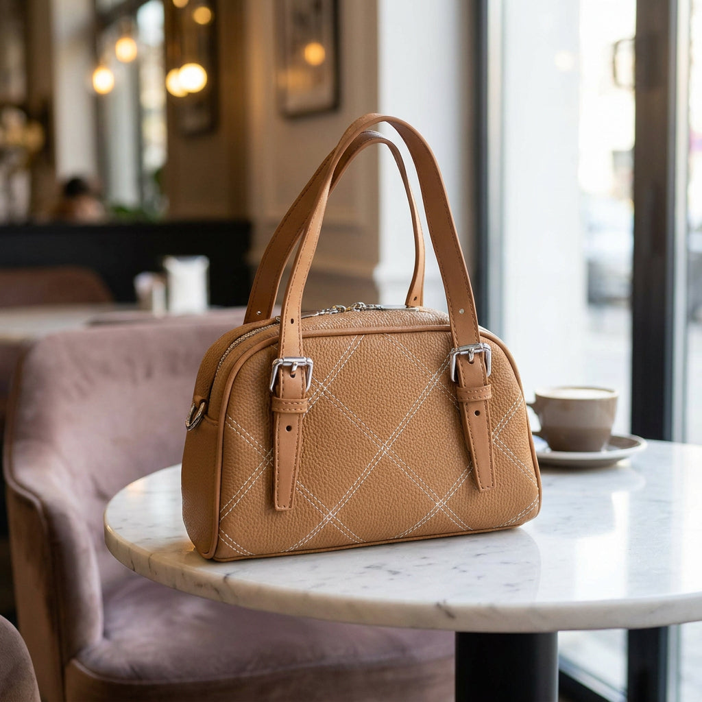 Women's Leather Satchel Handbag Quilted Stitch Design Anya Tan  10