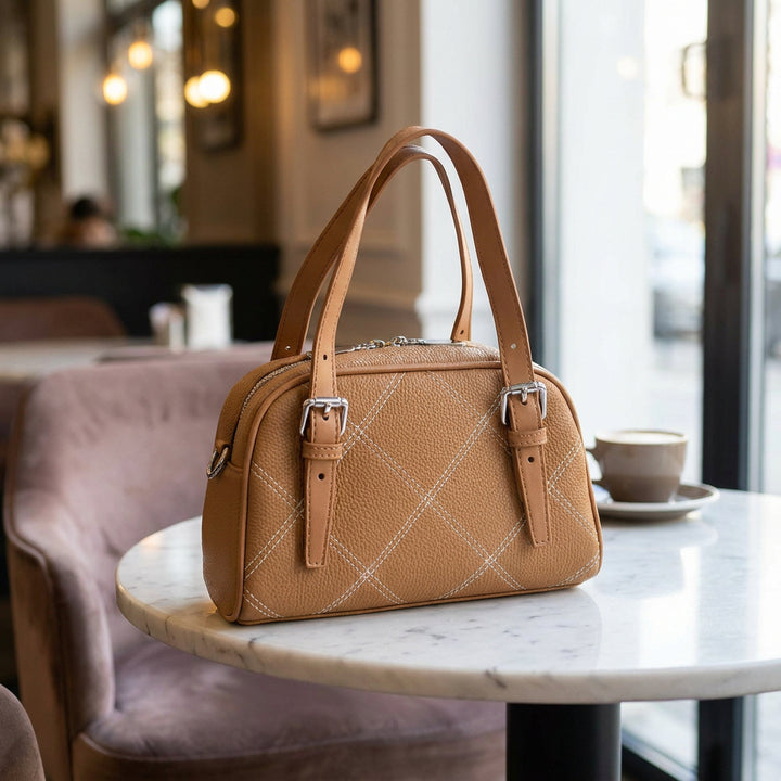 Women's Leather Satchel Handbag Quilted Stitch Design Anya Tan  10