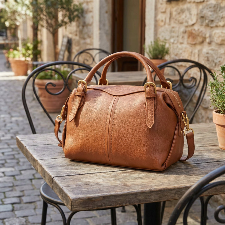 Women's Leather Satchel Handbag Top Handle Crossbody Purse Freya Brown 9