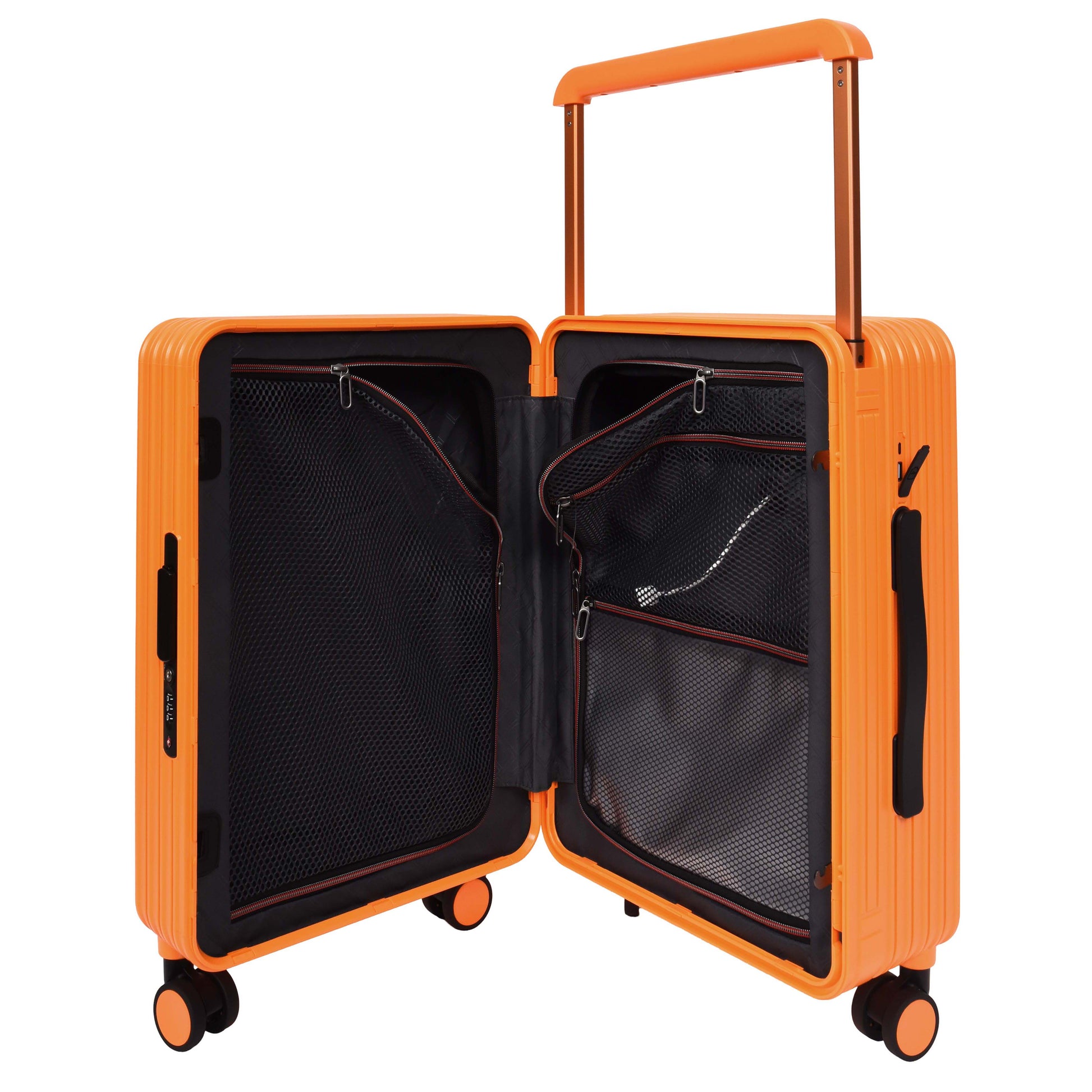 20" Cabin Size USB Port Suitcase Four Wheels Hard Shell Luggage Expedition Orange-5