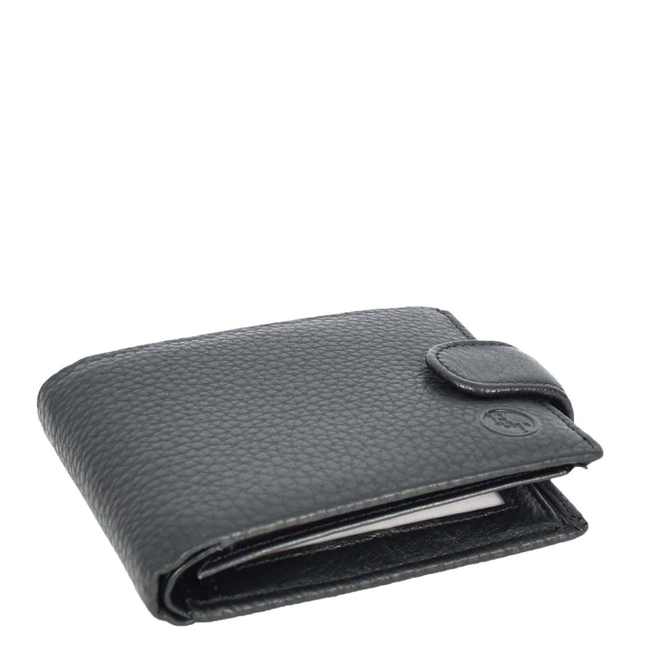 Mens Real Leather Bifold Wallet Banknotes ID Window Card Holder Cairn Black