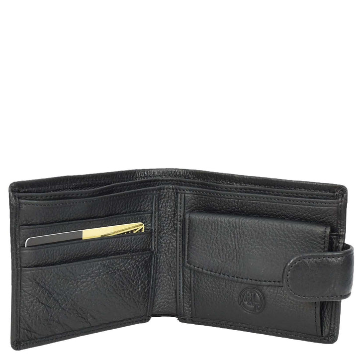 Mens Real Leather Mid Size Bifold Wallet Multi-Pockets Coins Cards Notes Style Tempe Black-4