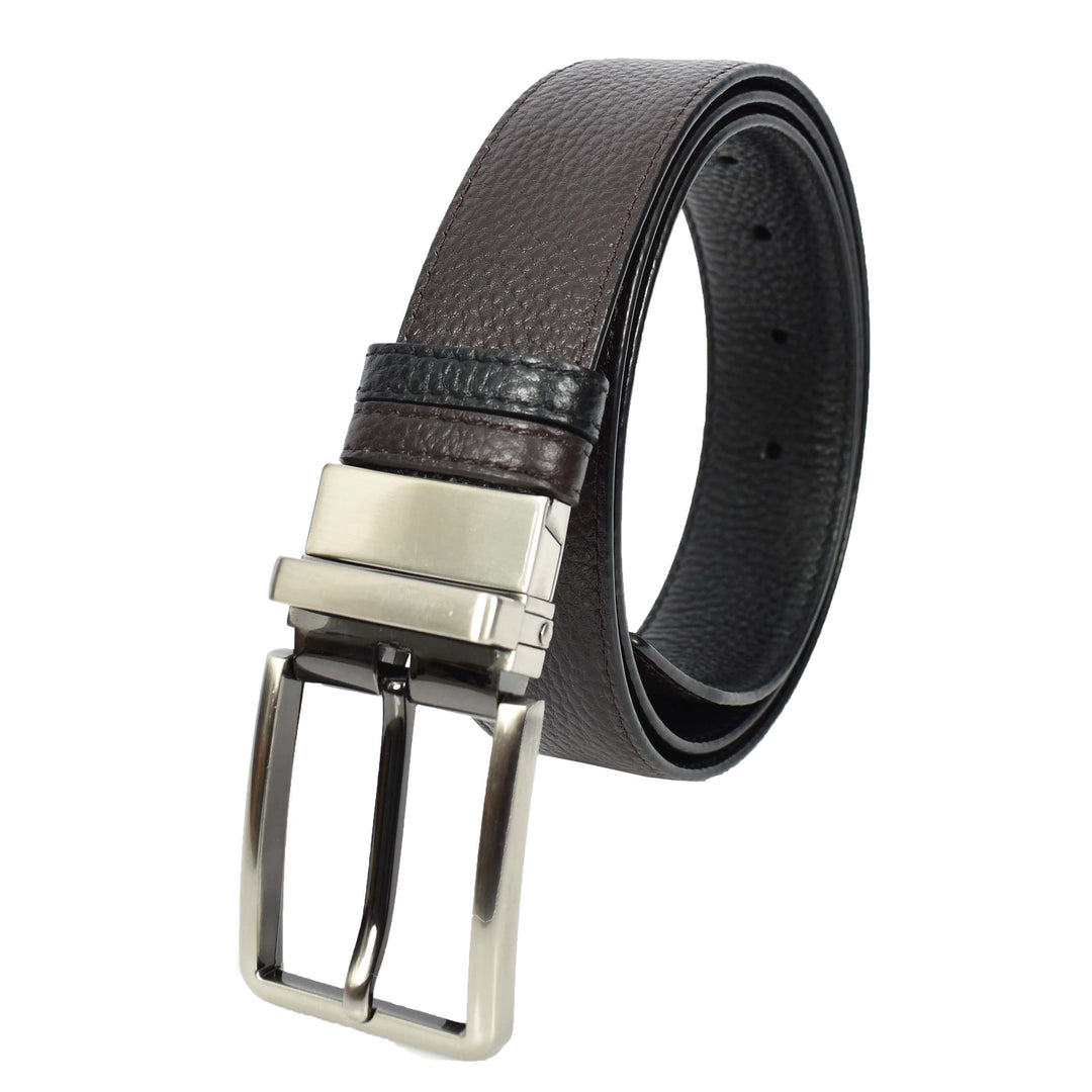 Real Leather Mens Reversible Belt With Rotated Buckle Dress Suits Casual Style Bursa Black/Brown