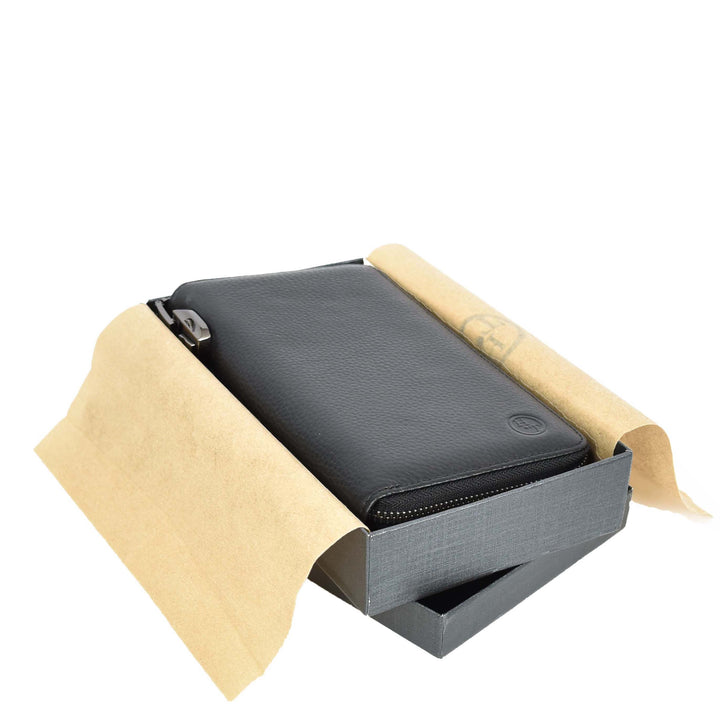 Real Leather Clutch Purse With Lock Multi Slots Coins Cards Notes Travel Wallet Pavia Black