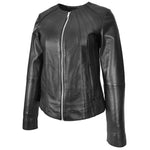 Womens Real Leather Collarless Jacket Classic Style Lottie Black-5