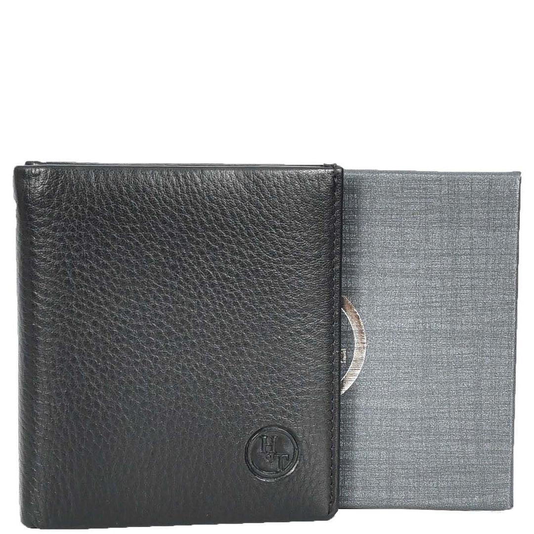Premium Leather Mens Slim Bifold Credit Card Holder Coins ID Banknotes Wallet Calvi Black-7