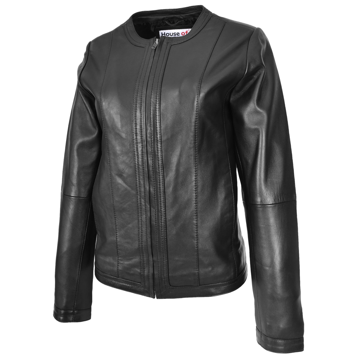 Womens Real Leather Collarless Fashion Jacket Slim Fit Style Clara Black-5