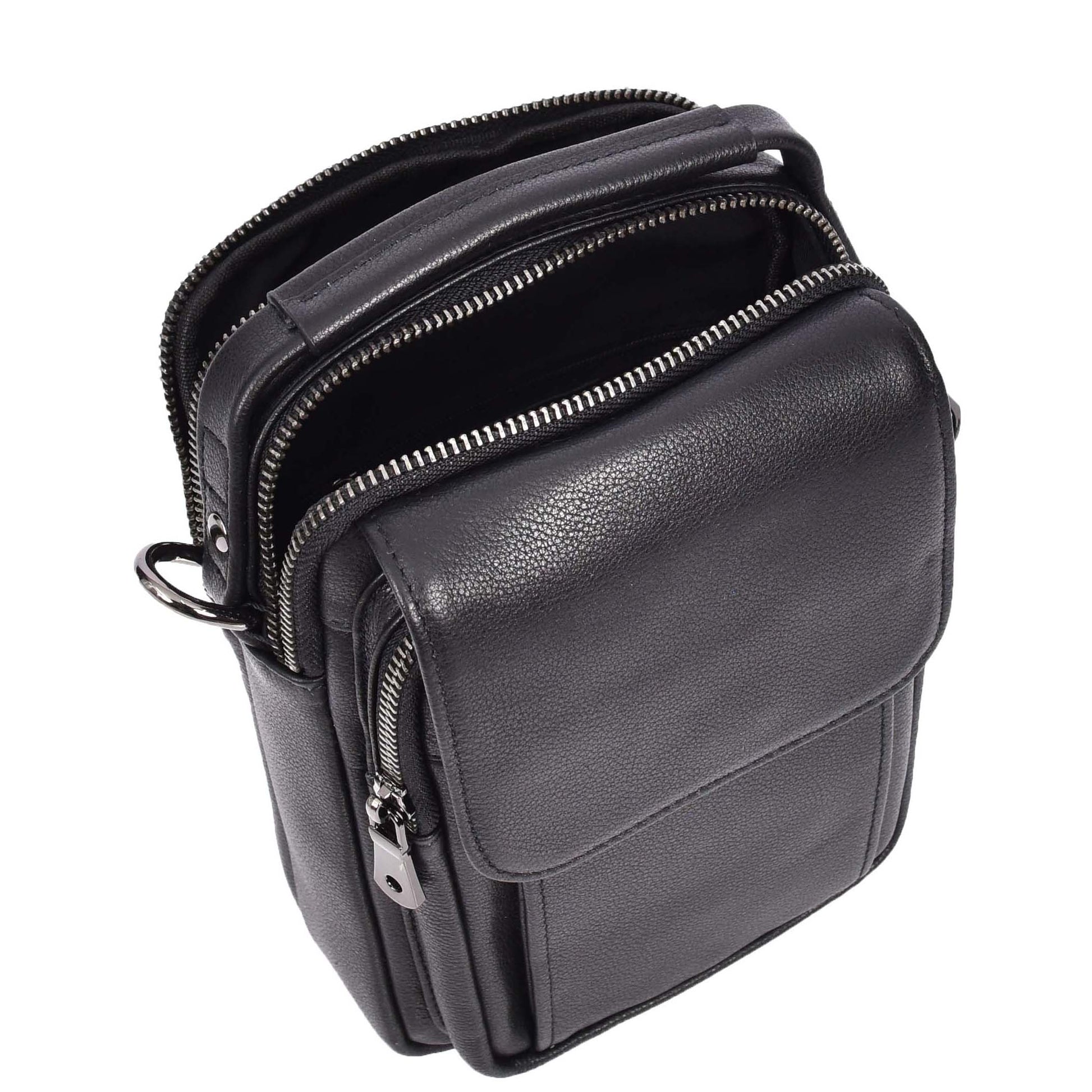 Mens Real Leather Small Multi Pockets Cross Body Organiser Pouch Peter Black-5