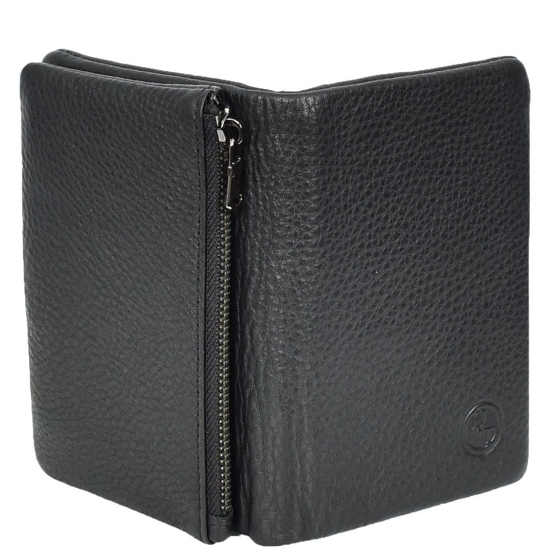 Womens Real Leather Purse Large Bifold Wallet Coins Banknotes Card Holder Orsha Black-5