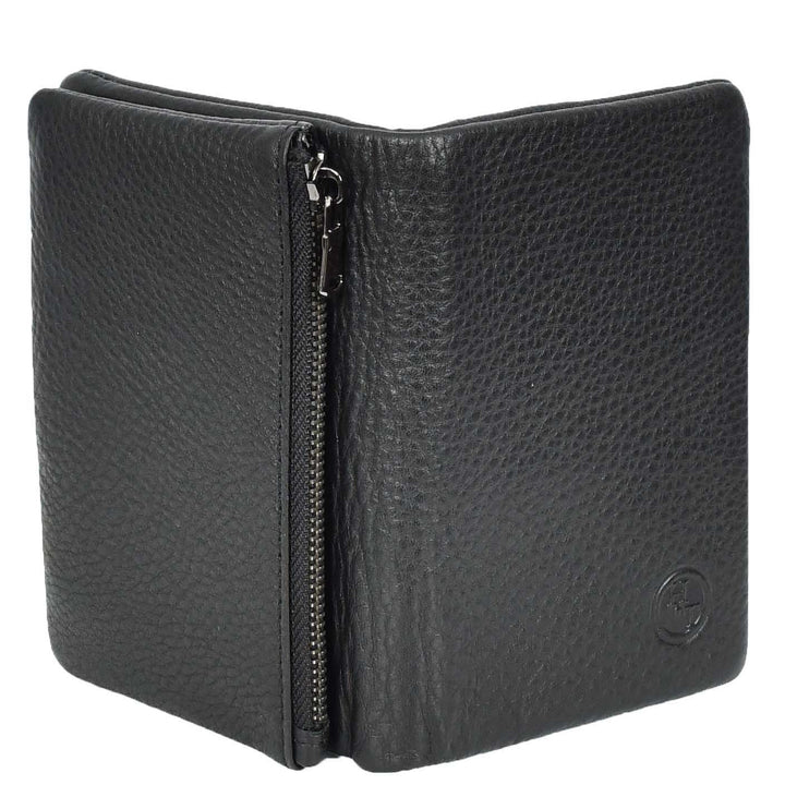Womens Real Leather Purse Large Bifold Wallet Coins Banknotes Card Holder Orsha Black-5