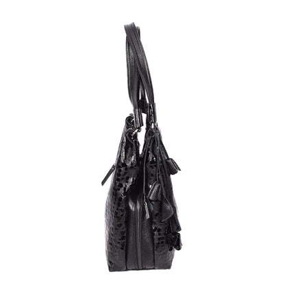 Women's Real Leather Croc-print Shoulder Bag Zip Opening Large Hobo Handbag Kimberly Black-3