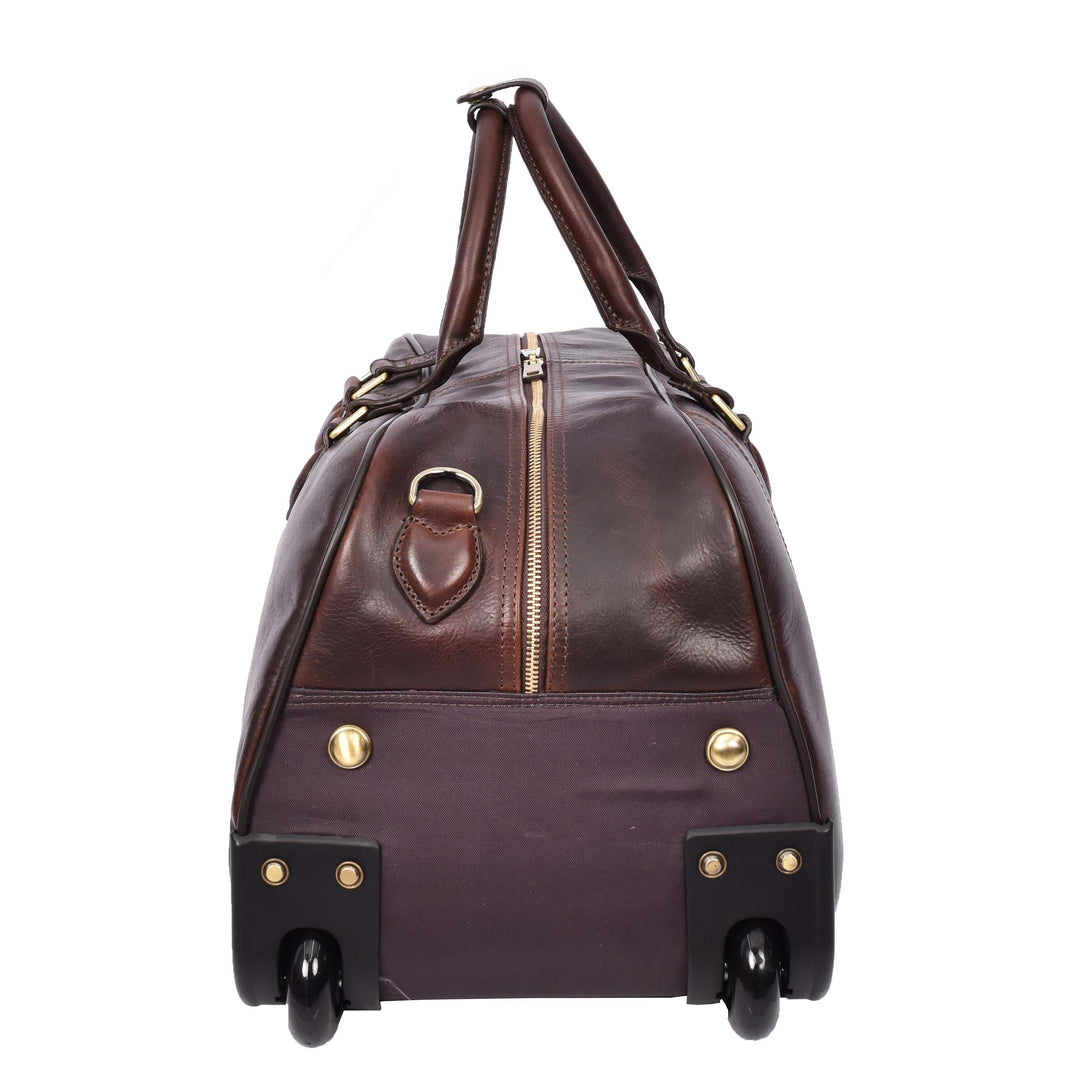 Genuine Leather Wheeled Holdall Duffel Weekend Overnight Bag Whitby Brown-6