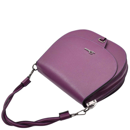 Womens Large Satchel Cross Body Leather Bag Zip Strap ALICIA Purple 5