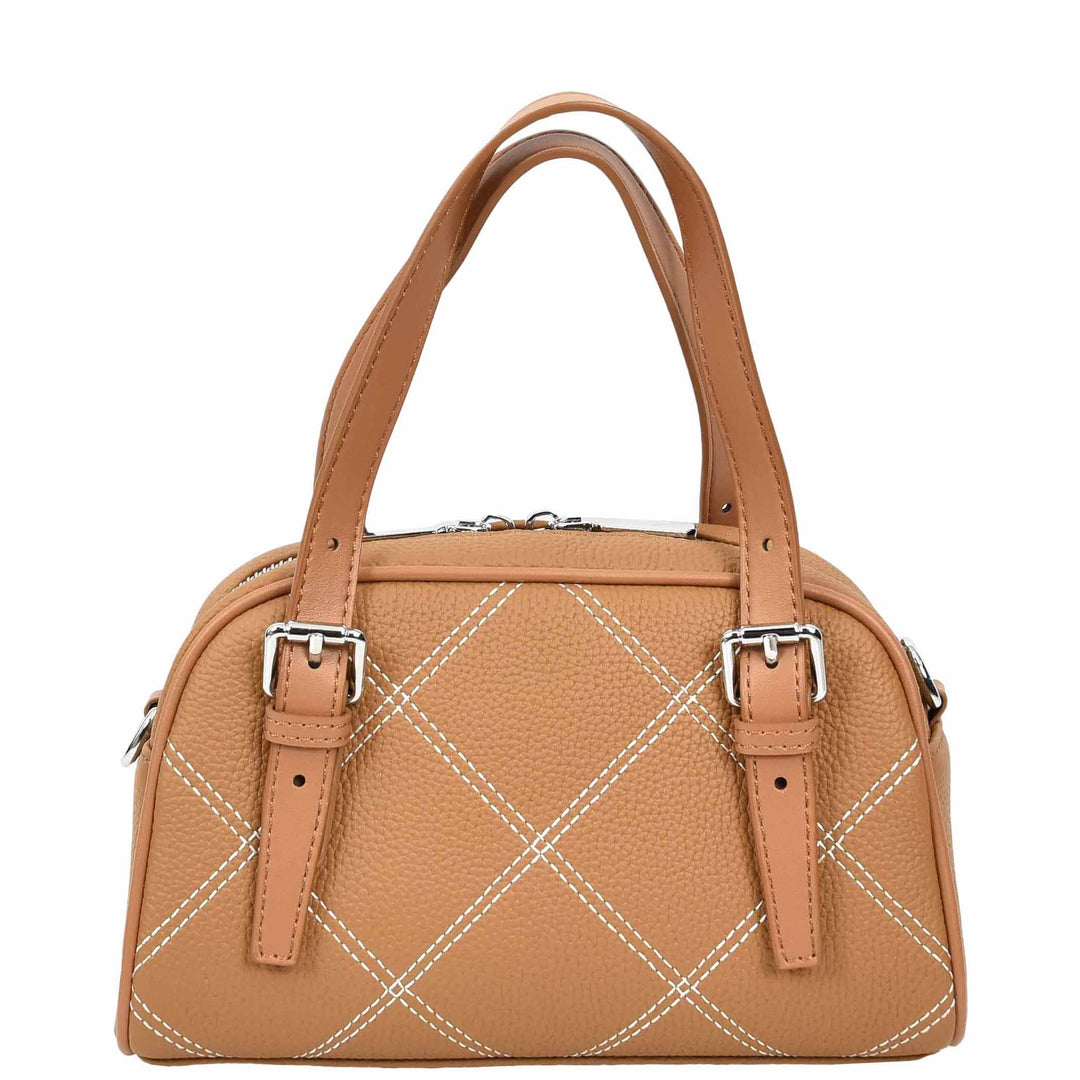 Women's Leather Satchel Handbag Quilted Stitch Design Anya Tan 2
