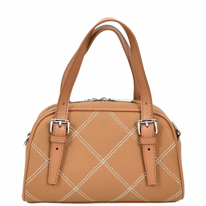 Women's Leather Satchel Handbag Quilted Stitch Design Anya Tan 2