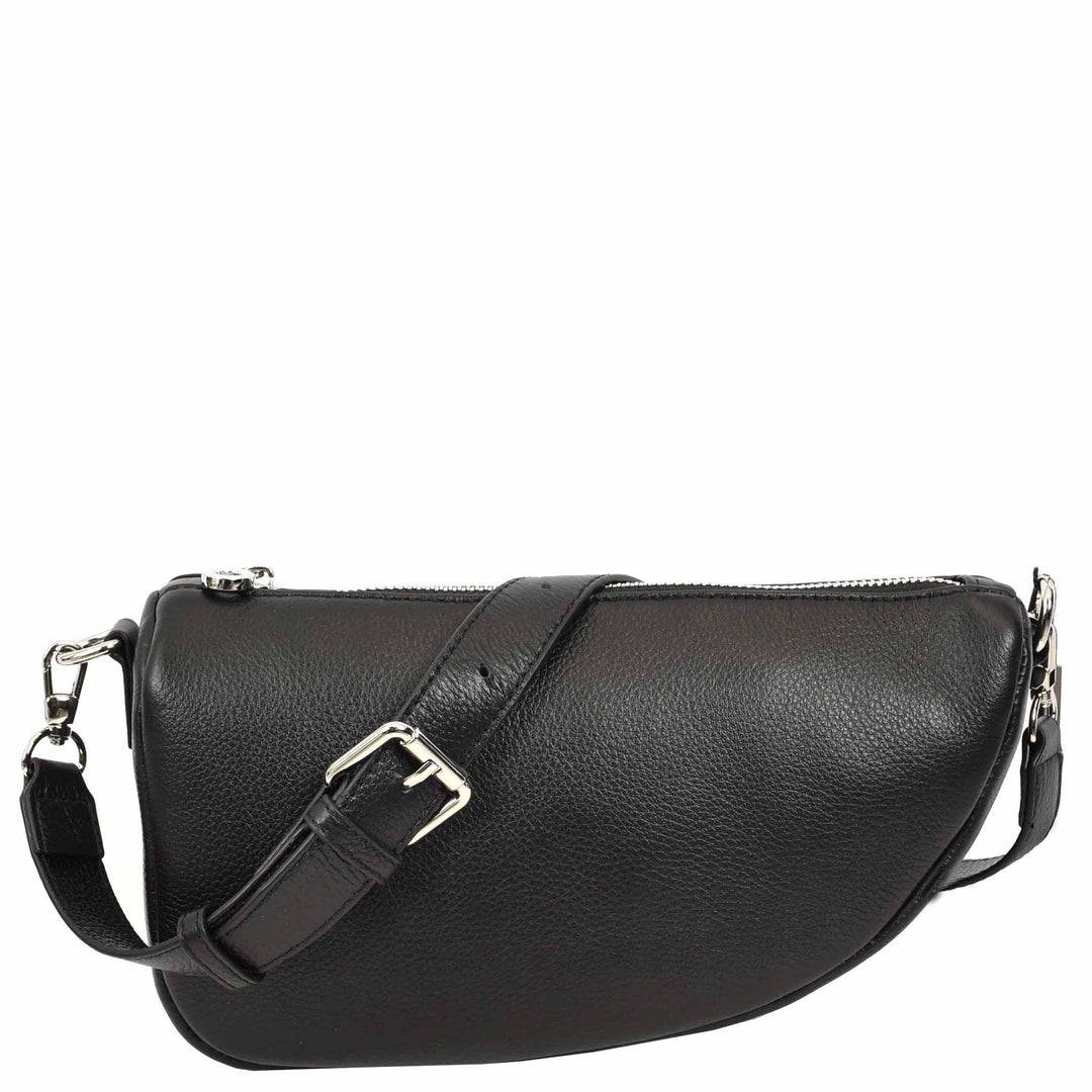 Women's Real Leather Crossbody Bag Half-Moon Style Agnes Black 5